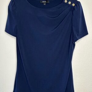 DKNY Dark Blue Short Sleeve Top with Gold Accents